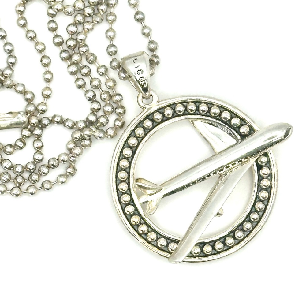 Lagos Caviar Sterling Silver 925 Airplane Pendant Necklace RARE
